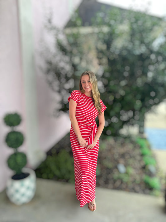 Sweet Caroline Red Stripe Midi Dress