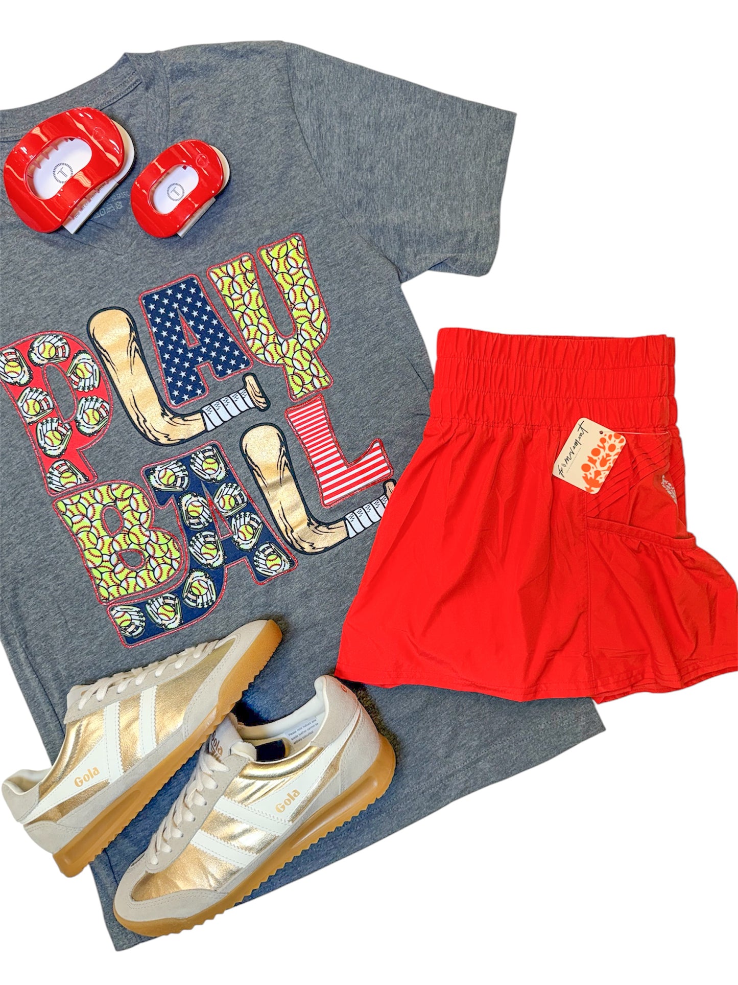 Play Ball Softball V-Neck Graphic Tee