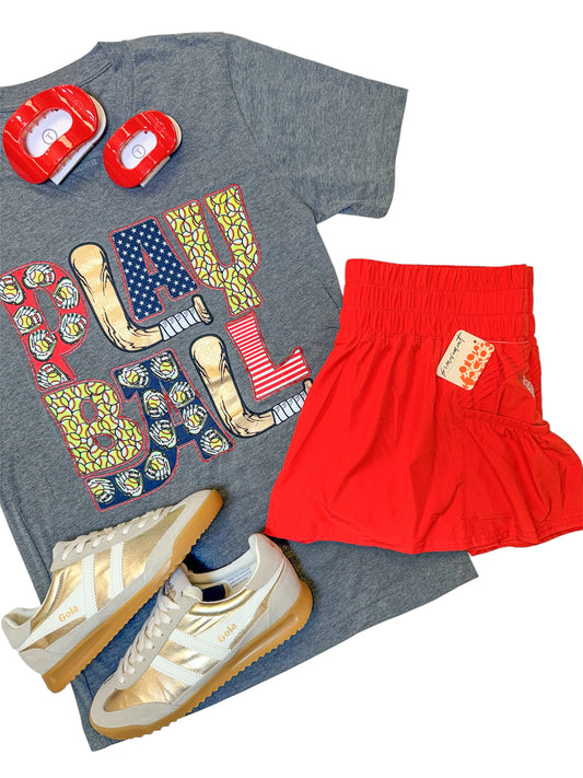 Play Ball Softball V-Neck Graphic Tee