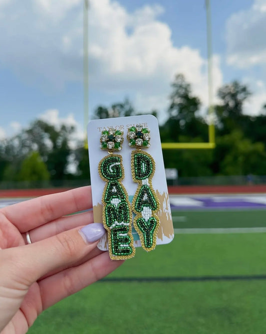 TS Green & White Gameday Drop Earrings