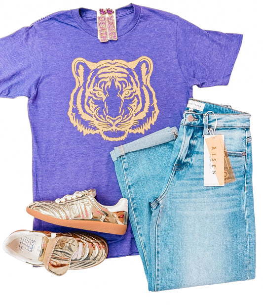 Stated Tiger Face Heather Purple Tee