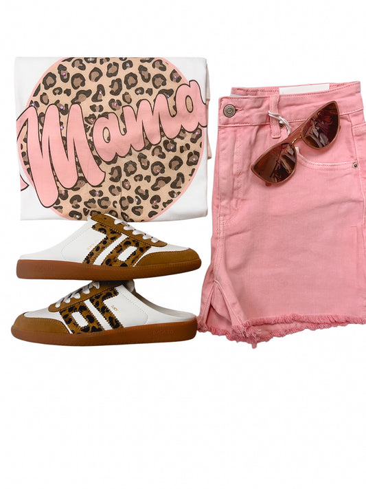 Pink Acid Washed Denim Shorts