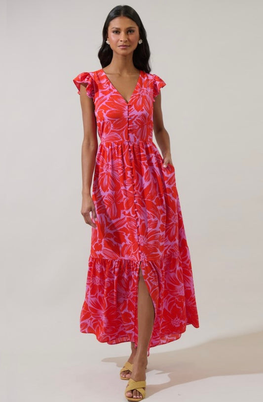 Rania Floral Evianna Flutter Maxi Dress