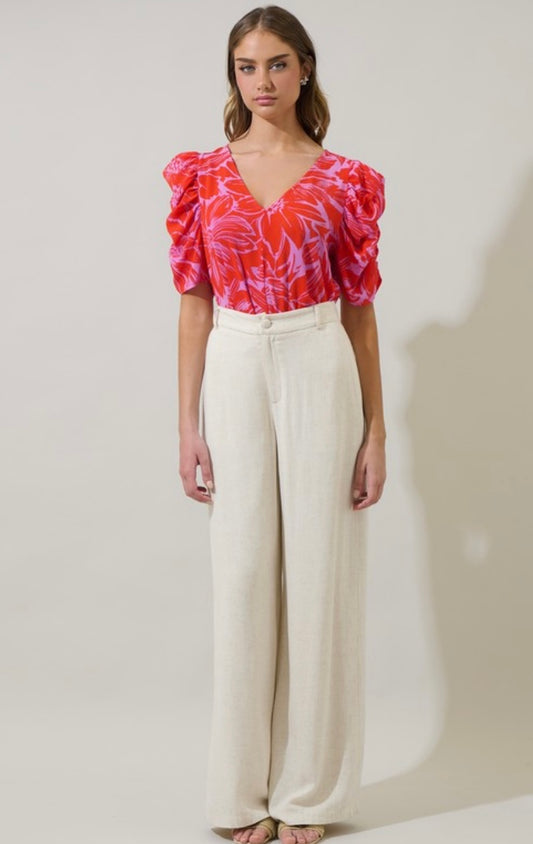 Rania Floral Chancellor Ruched Sleeve Blouse