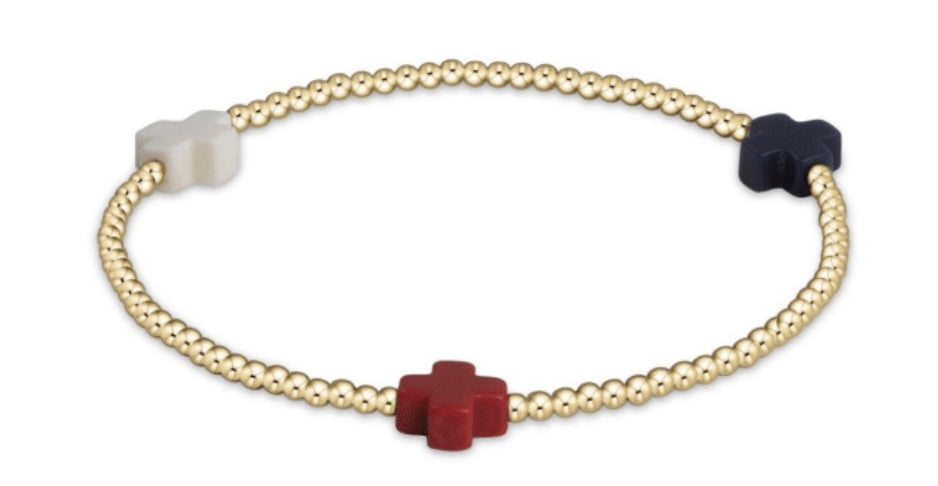 Signature Cross Gold Pattern 2mm Bead Bracelet - Firecracker