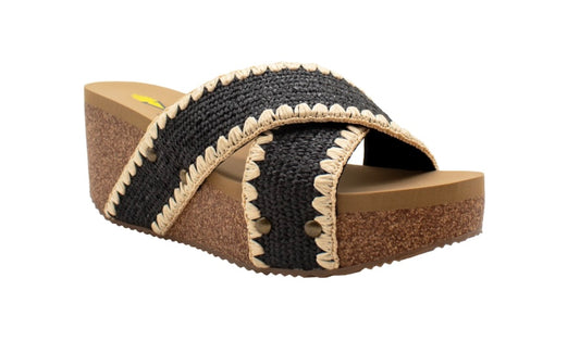 Antigua Black Woven Raffia Sandals