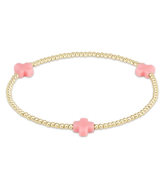 Signature Cross Gold Pattern 2mm Bead Bracelet - Pink