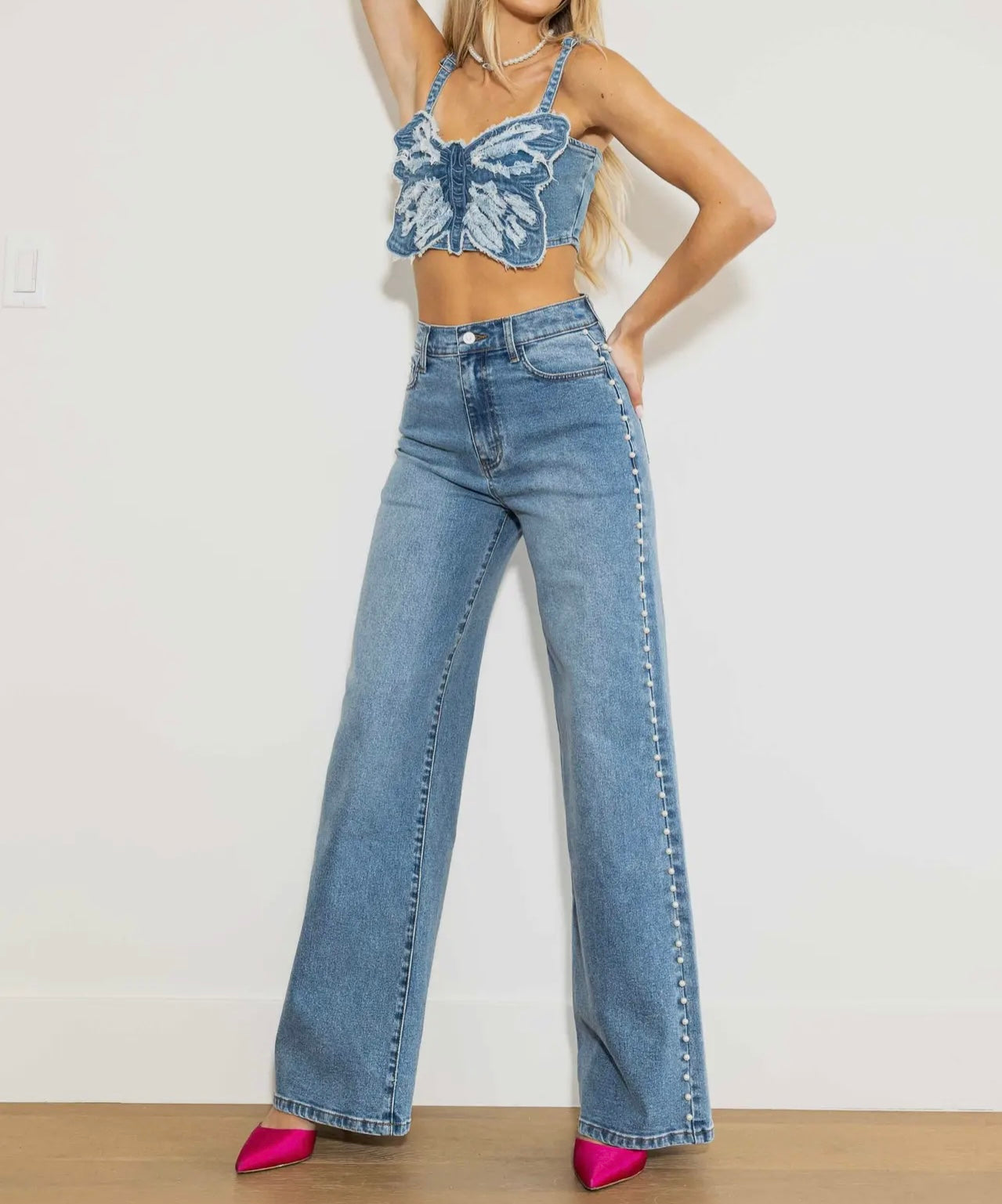 CoCo Pearl High Rise Wide Leg Jeans