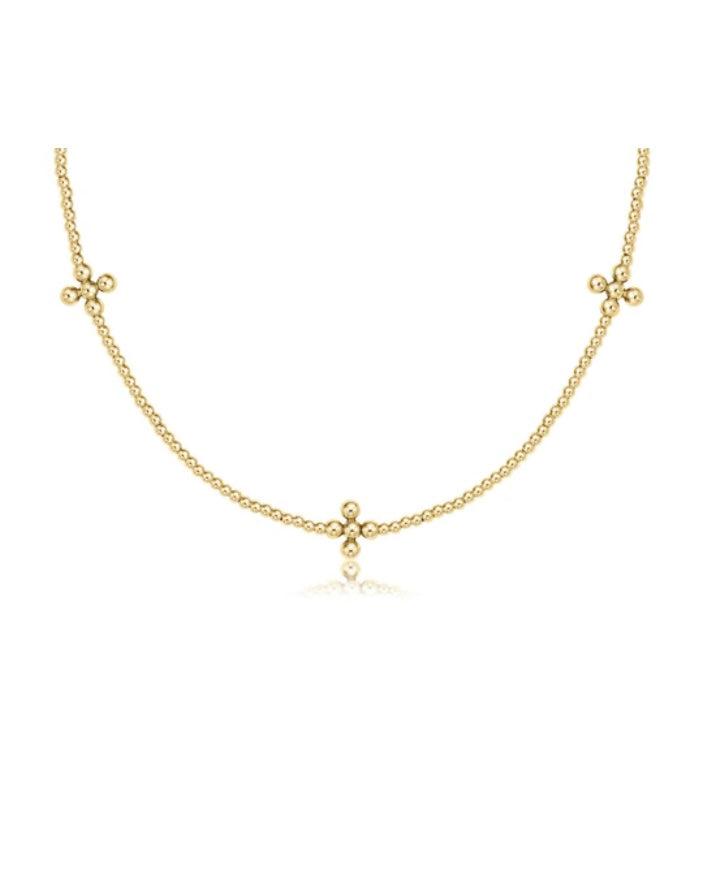 15” Choker Signature Cross Gold Pattern 2mm Bead - Classic Beaded Signature Cross Gold - 3mm Bead Gold