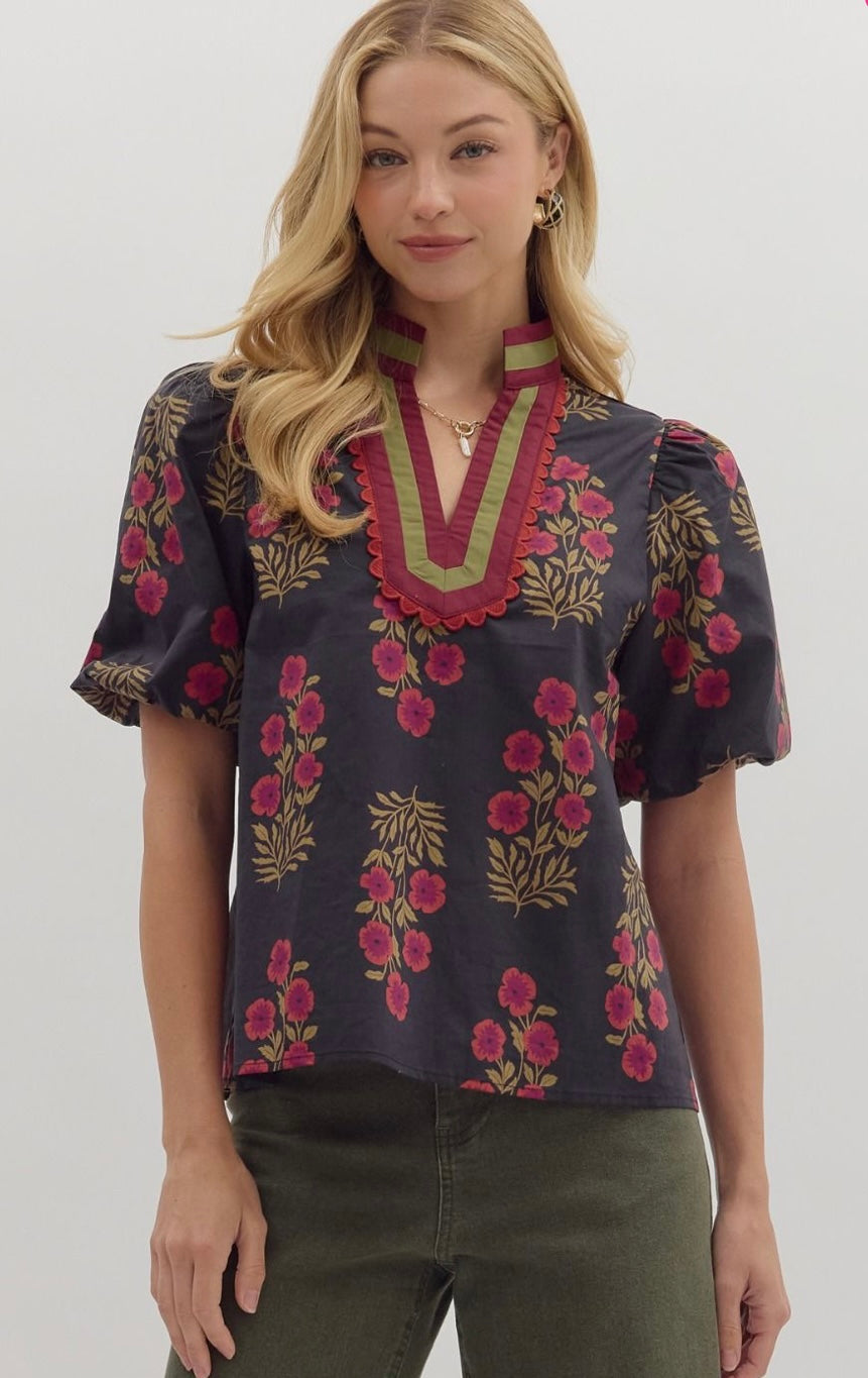 Cranberry Blooms Blouse