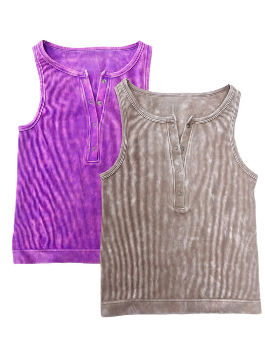 Oh Snap Ribbed Washed Tank Top - Violet