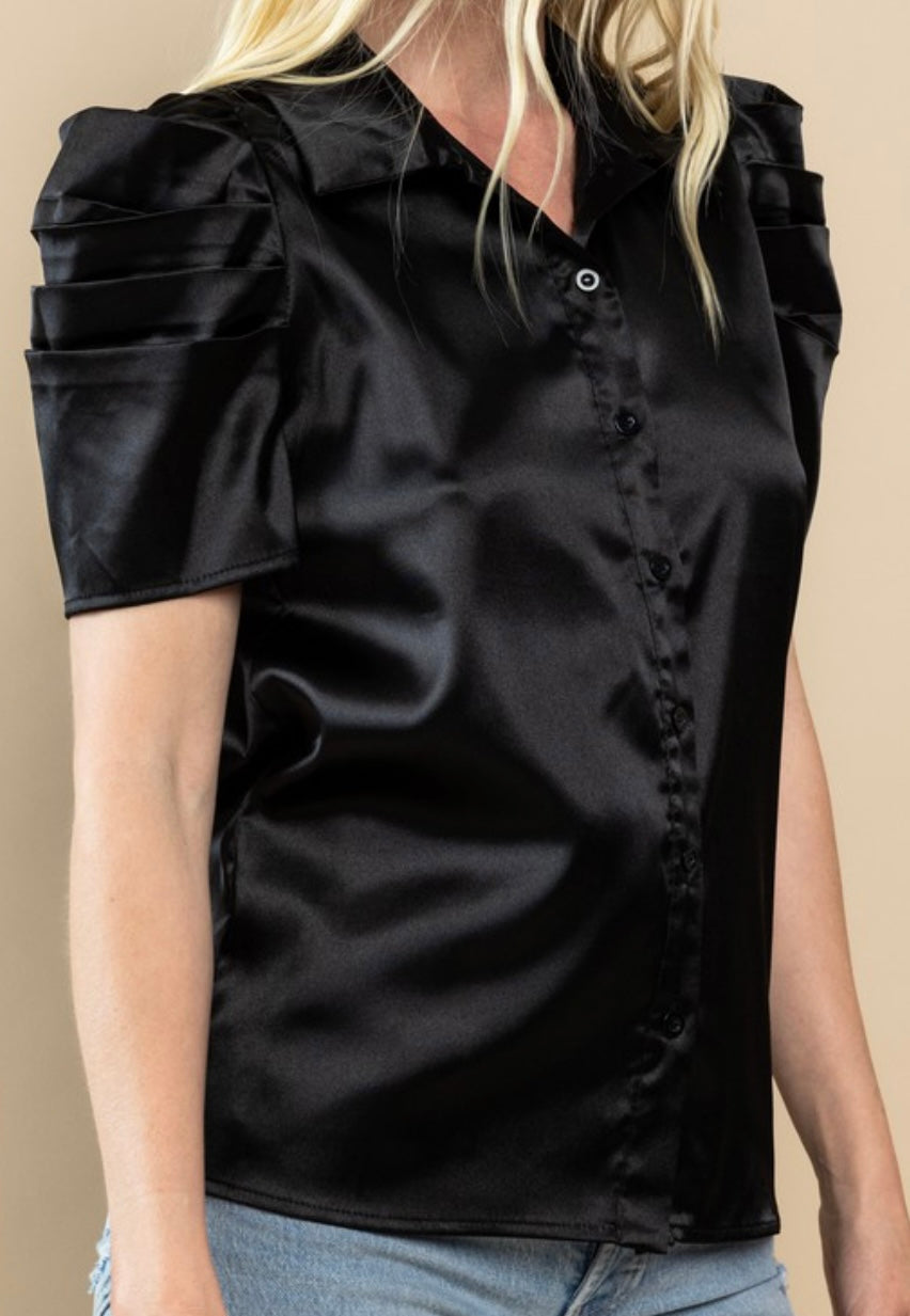 All Business Black Satin Top