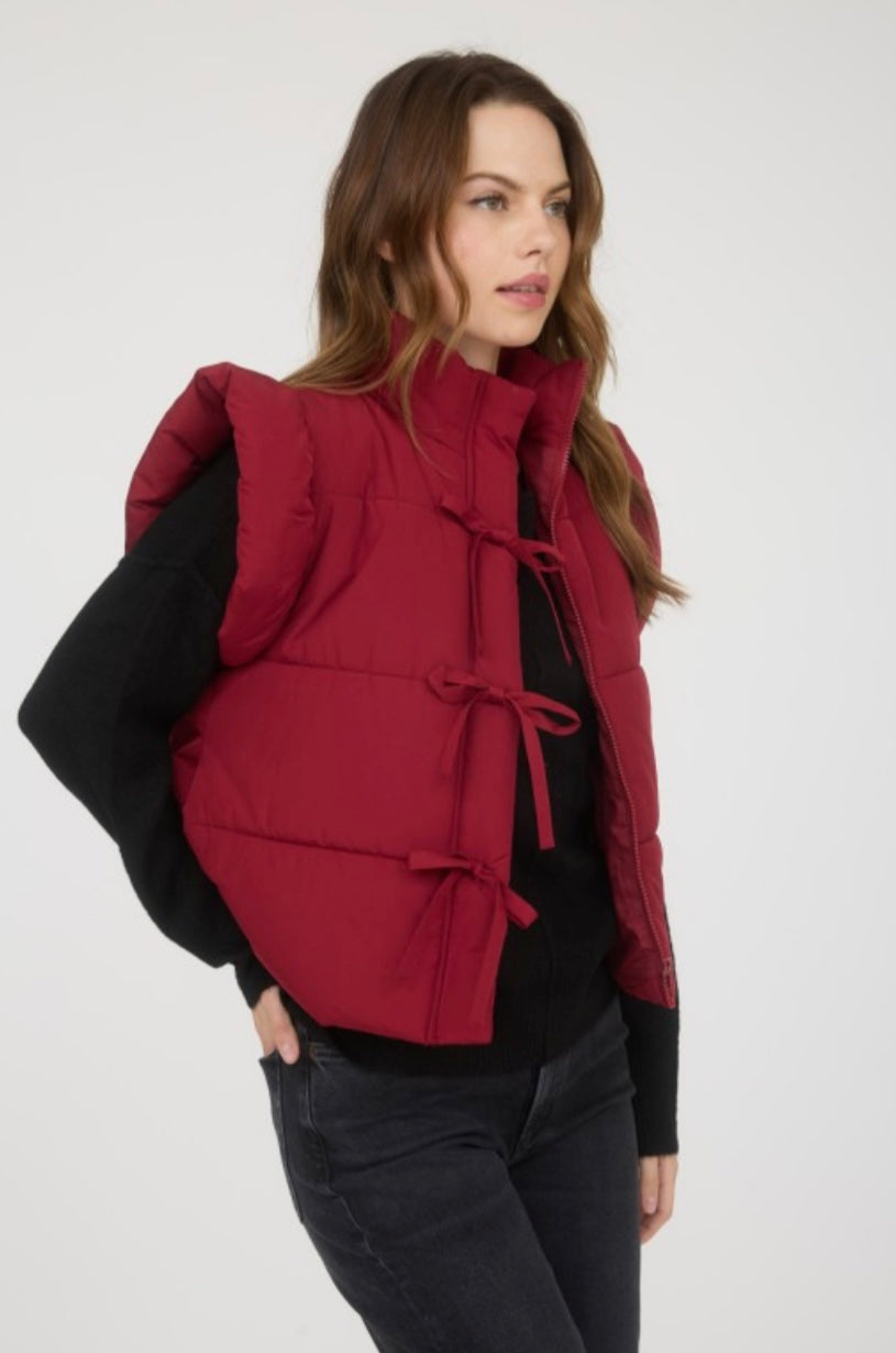 Girly Burgundy Bow Puffer Vest