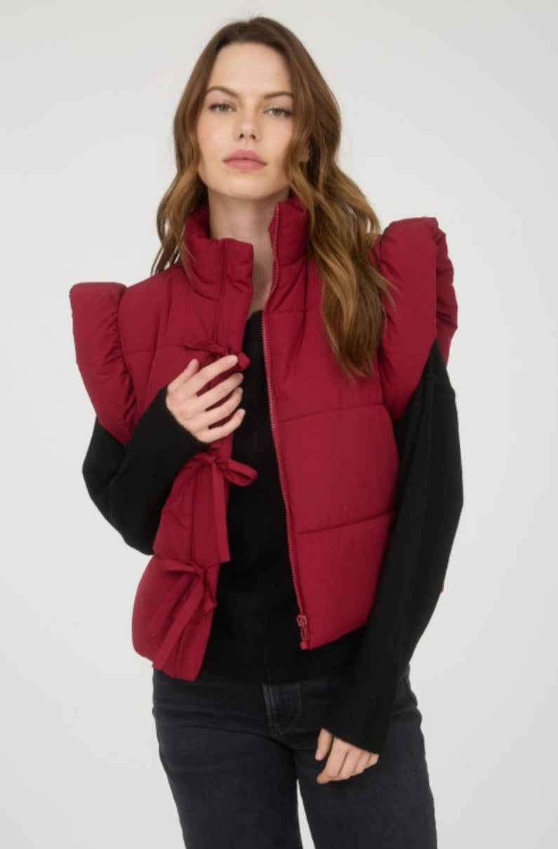 Girly Burgundy Bow Puffer Vest