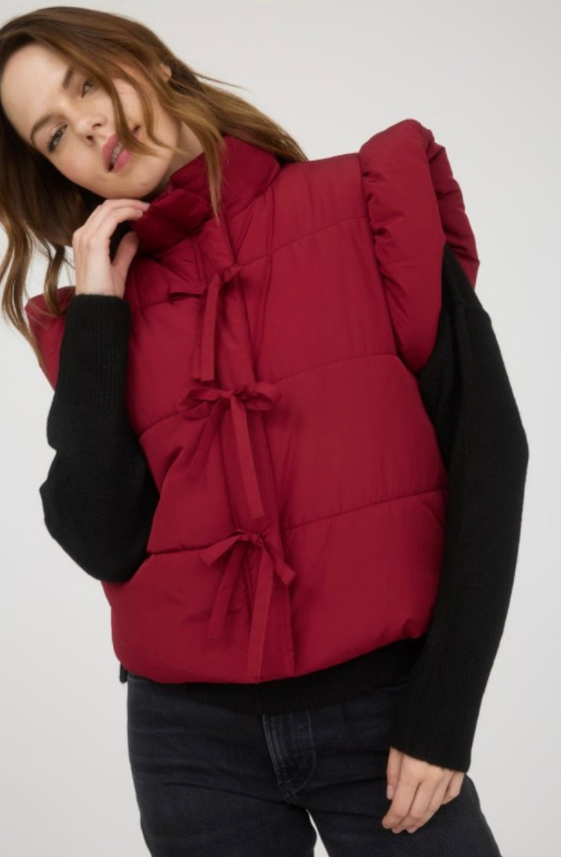 Girly Burgundy Bow Puffer Vest