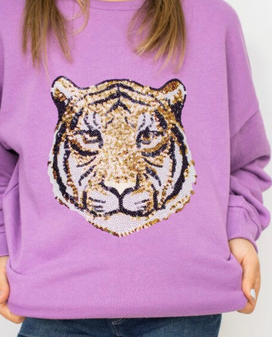 Tiger Face Sequin Sweatshirt
