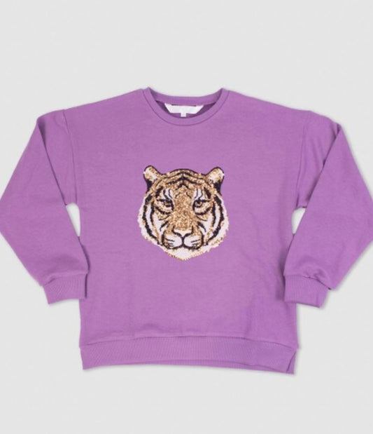 Youth Tiger Face Sequin Sweatshirt