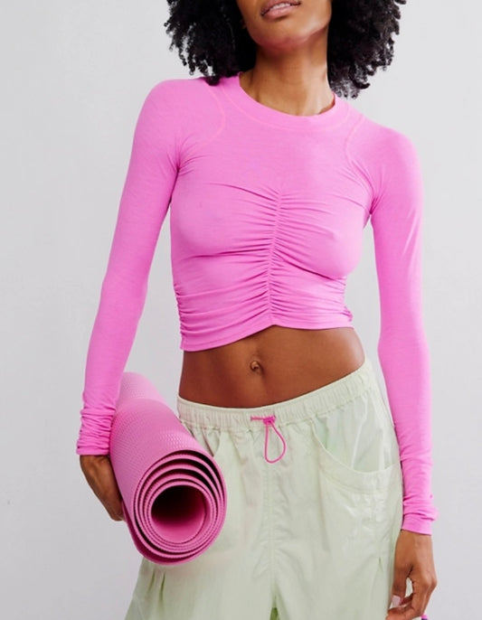 Tempo Ruched Long Sleeve Fuchsia Flirt