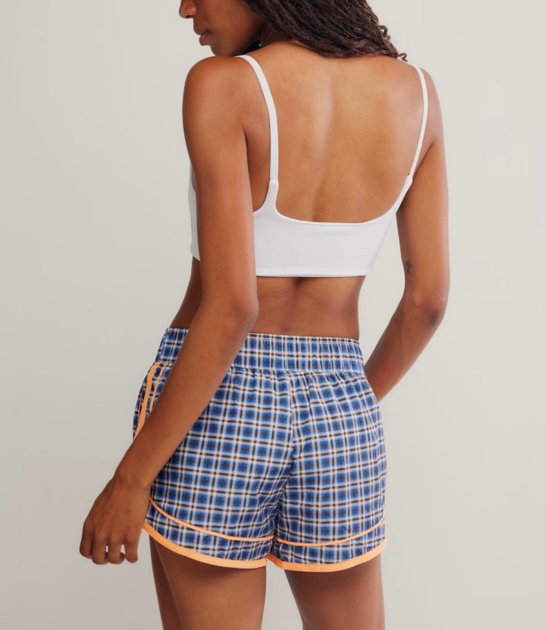 Varsity Blues Short Print Plaid Neon Clementine