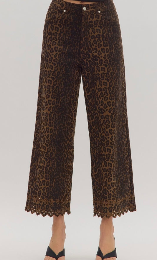 All We Want Eyelet Trim Pants Leopard