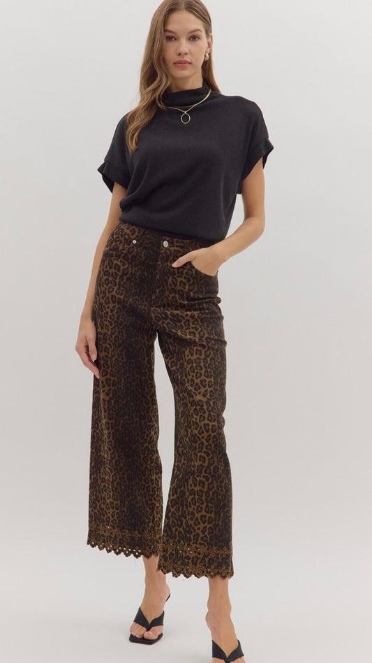 All We Want Eyelet Trim Pants Leopard