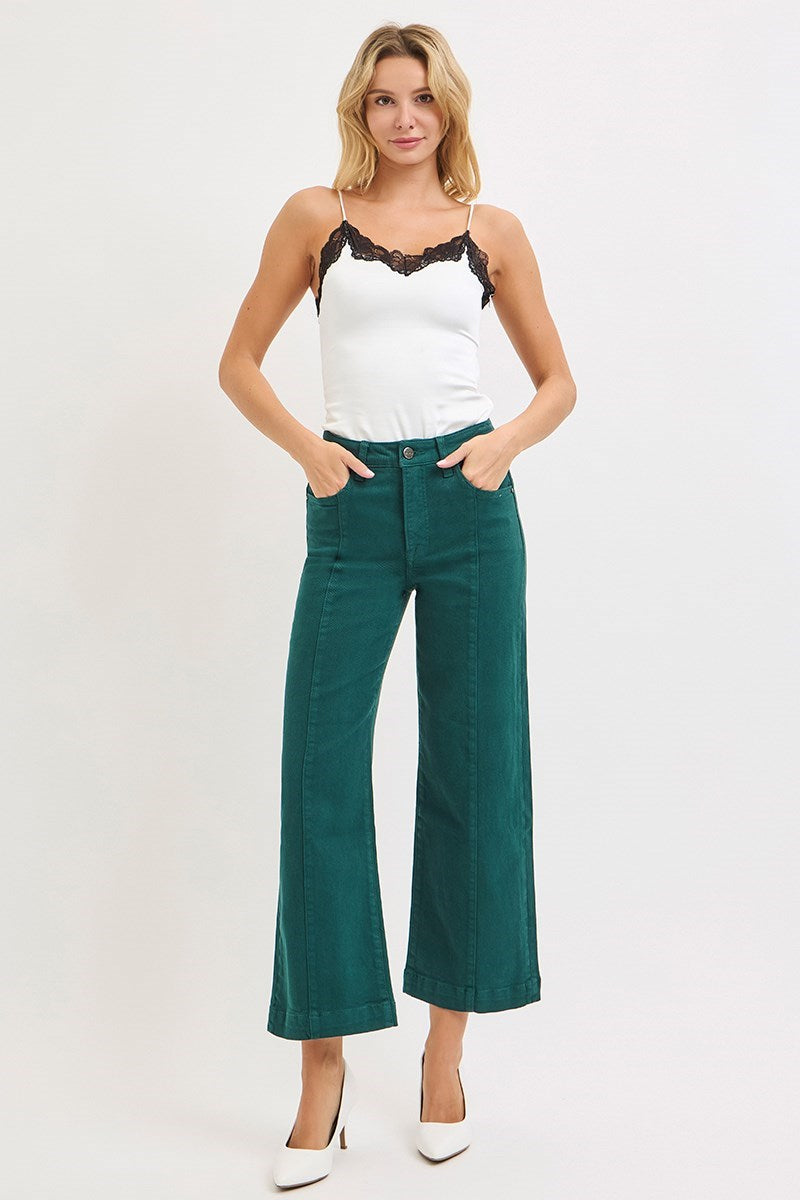 Heidi Hunter Green High Rise Crop Wide Leg Pants