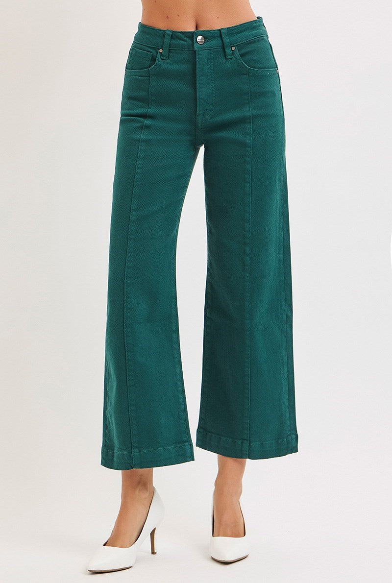 Heidi Hunter Green High Rise Crop Wide Leg Pants