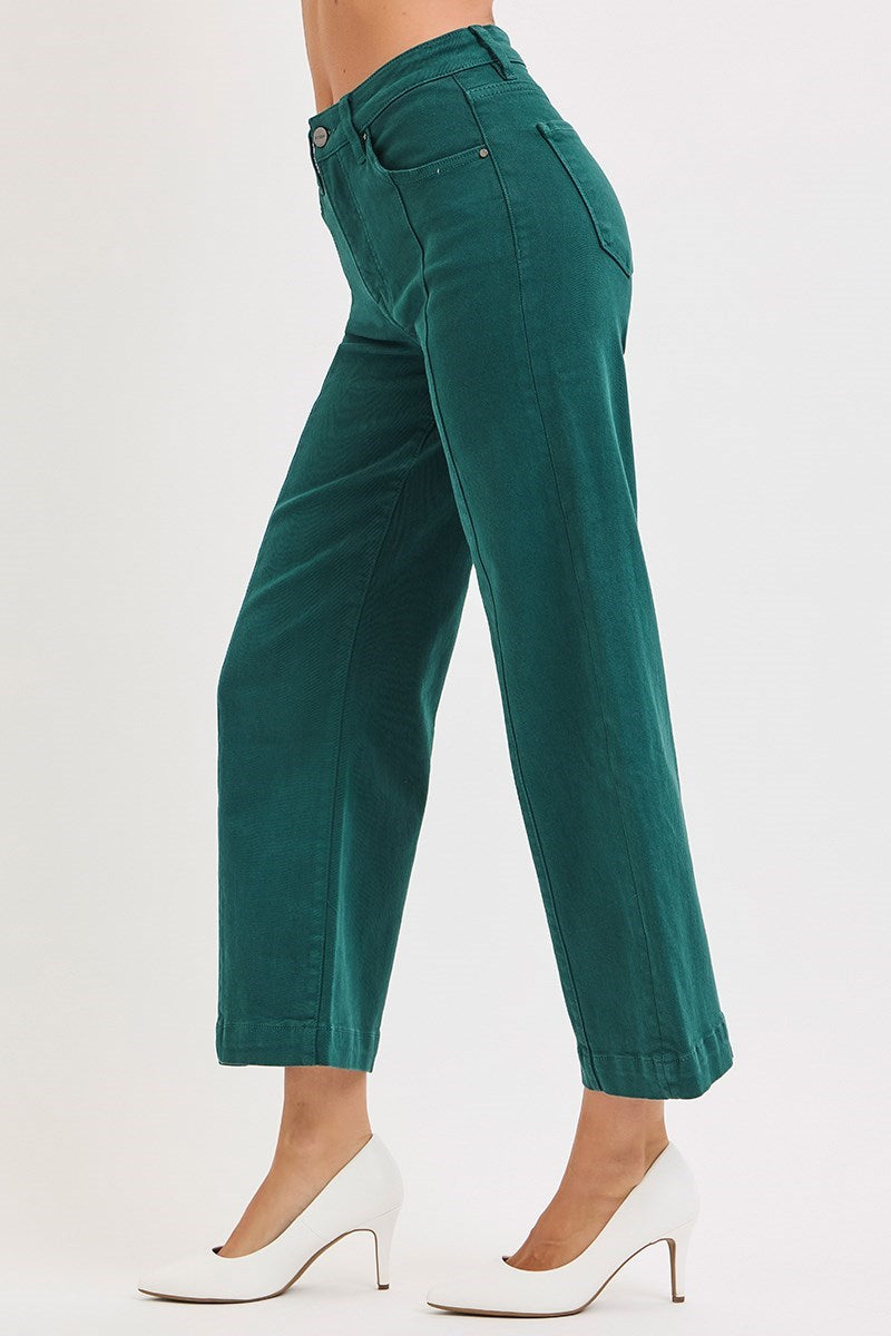 Heidi Hunter Green High Rise Crop Wide Leg Pants