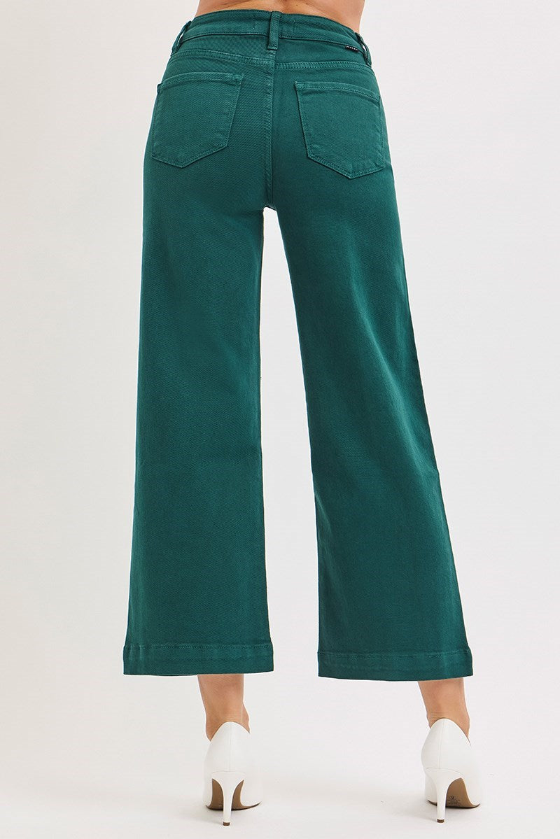 Heidi Hunter Green High Rise Crop Wide Leg Pants