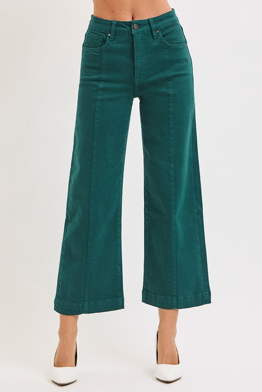 Heidi Hunter Green High Rise Crop Wide Leg Pants
