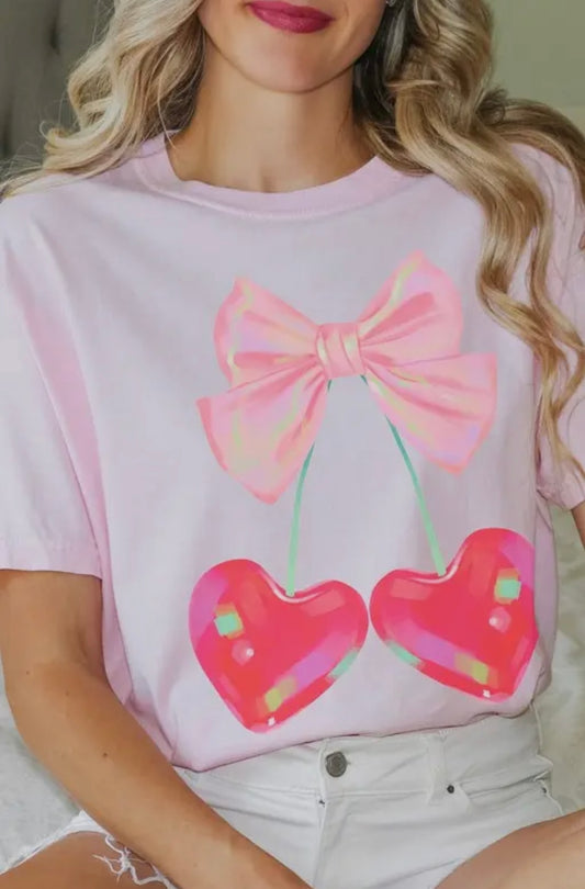 Pink Bow Cherry Graphic Tee