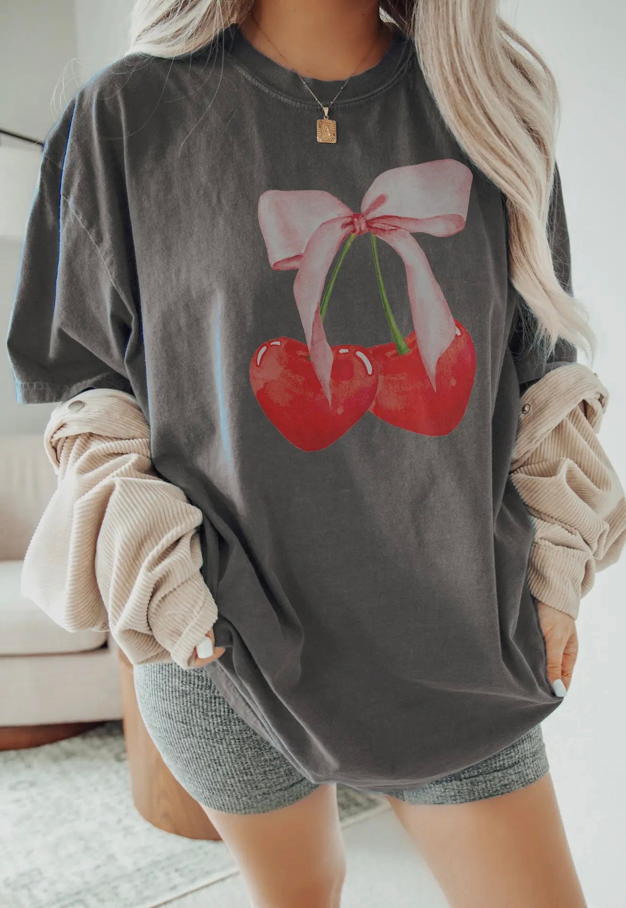 Mineral Washed Ribbon Cherry Oversized Graphic Tee