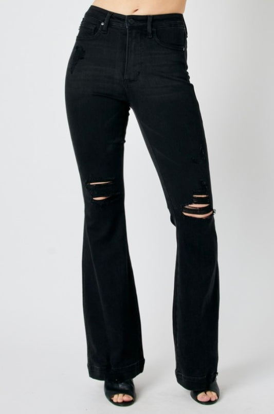 Judy Blue Black High Waisted Tummy Control Distressed Flare