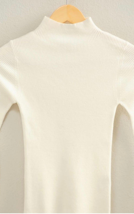 Chic Ribbed Mock Neck Cream Top