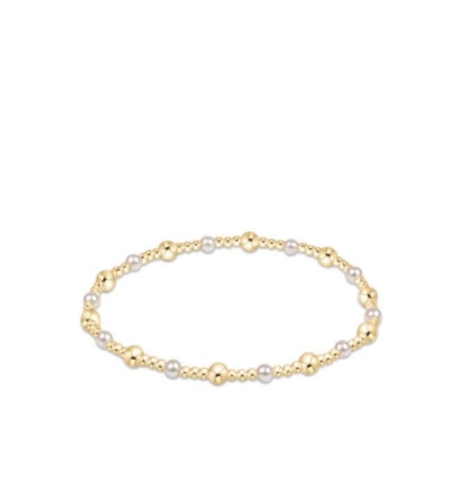 Classic Gold Sincerity Pattern 4mm Bead Bracelet - Pearl