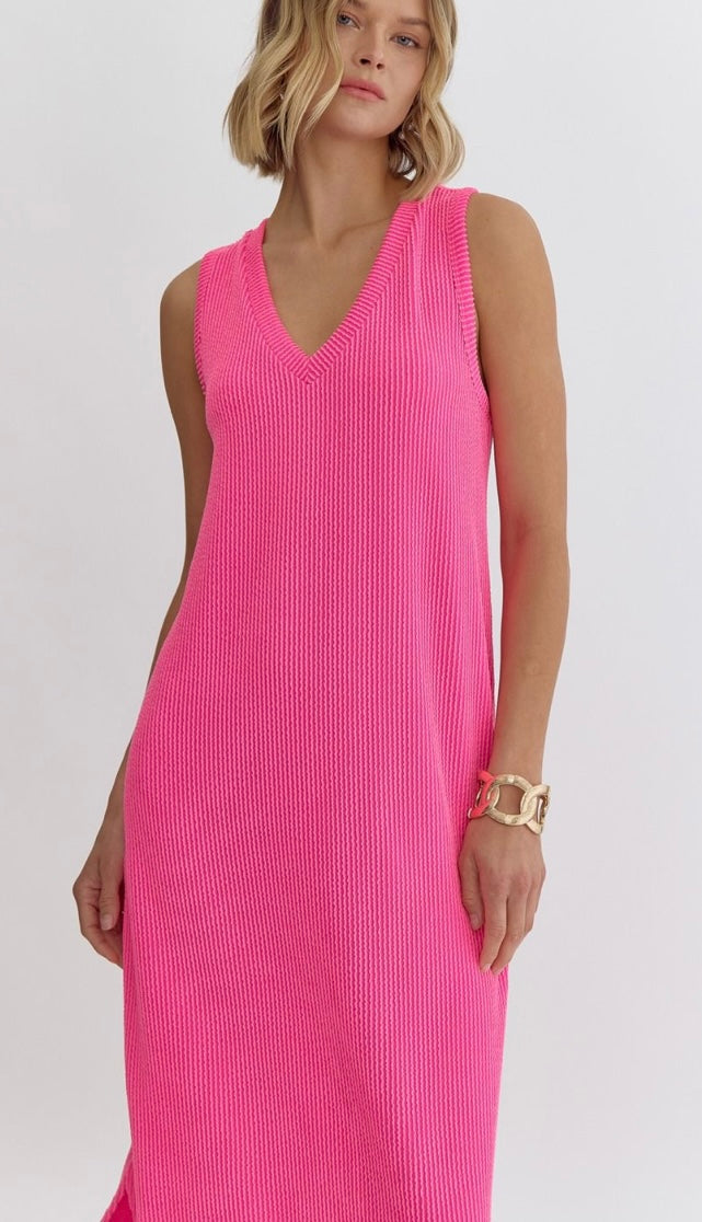 Cute & Simple Dress Sleeveless In Candy Pink