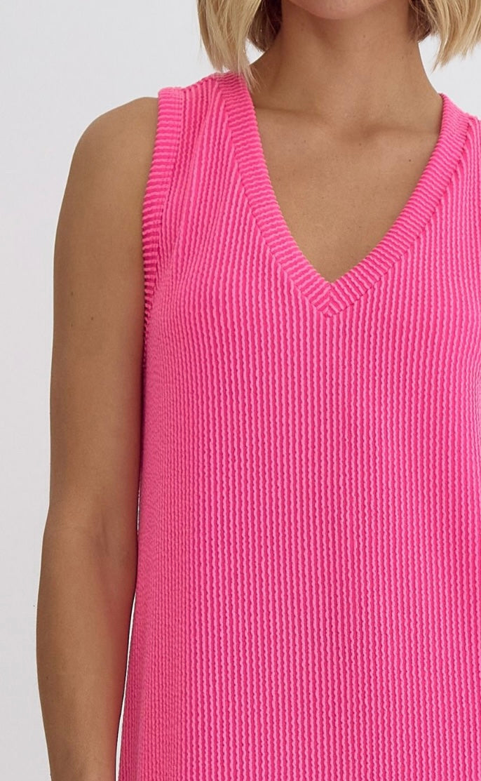 Cute & Simple Dress Sleeveless In Candy Pink