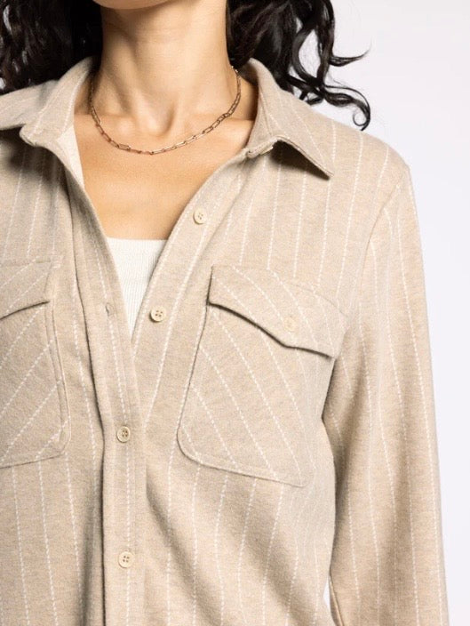 Cassian Button Up in Camel Ivory Stripe