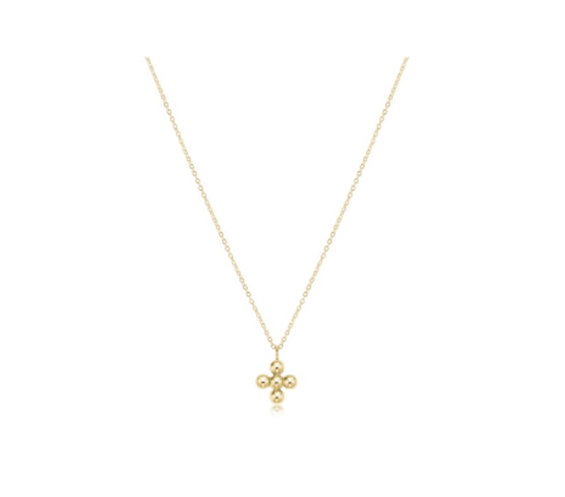 16” Necklace Gold - Classic Beaded Signature Cross Gold Charm - 4mm Bead Gold