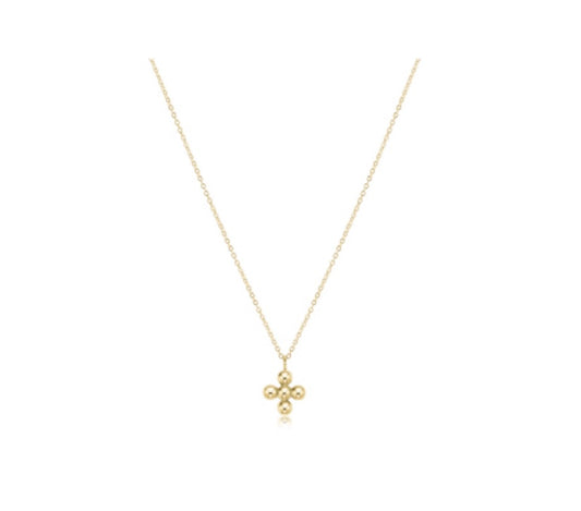 16” Necklace Gold - Classic Beaded Signature Cross Gold Charm - 4mm Bead Gold
