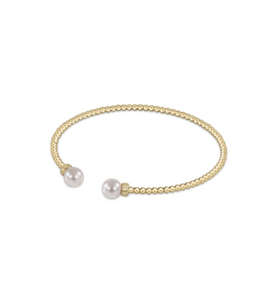 Classic Gold 2mm Bead Cuff - Pearl