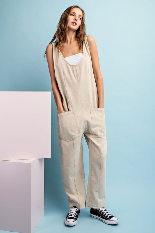 Don’t Mind Me Taupe Mineral Washed Jumpsuit