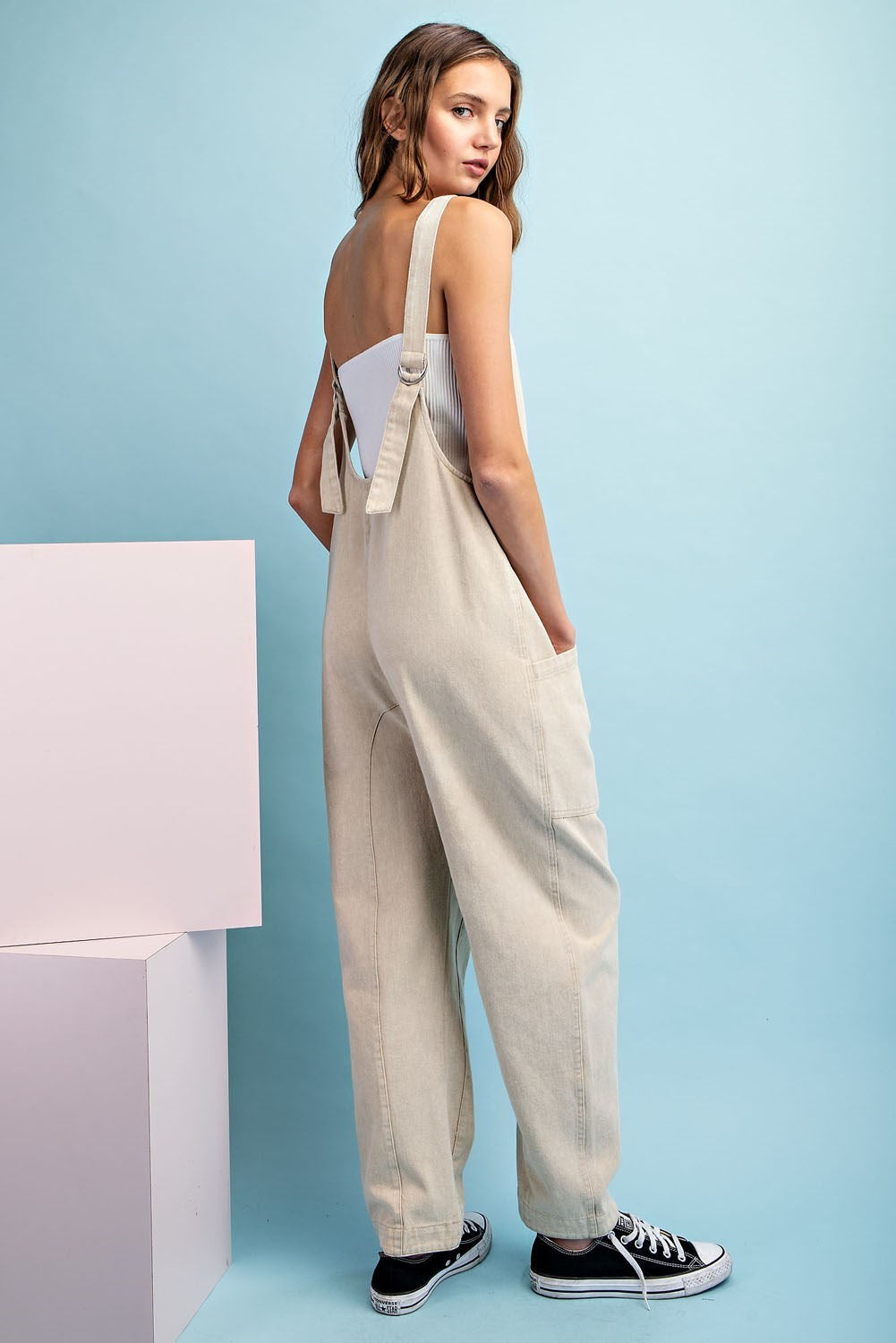 Don’t Mind Me Taupe Mineral Washed Jumpsuit