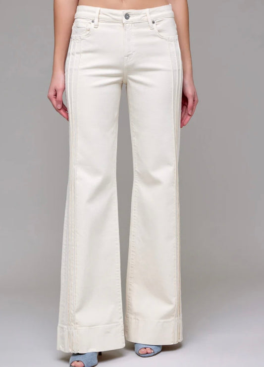 Happi Ecru Wash Pintuck Mid Rise Comfort Flare