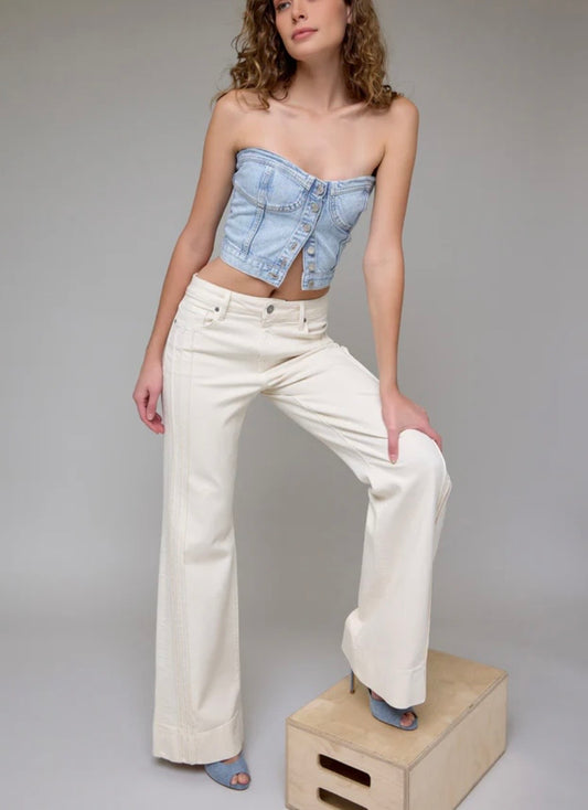 Happi Ecru Wash Pintuck Mid Rise Comfort Flare