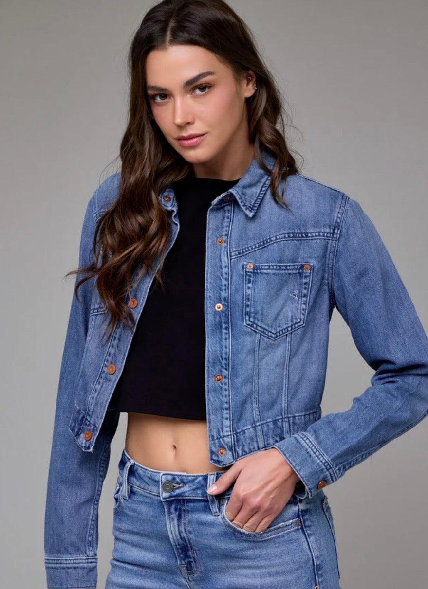 Rebel Medium Wash Super Soft Cropped Denim Jacket