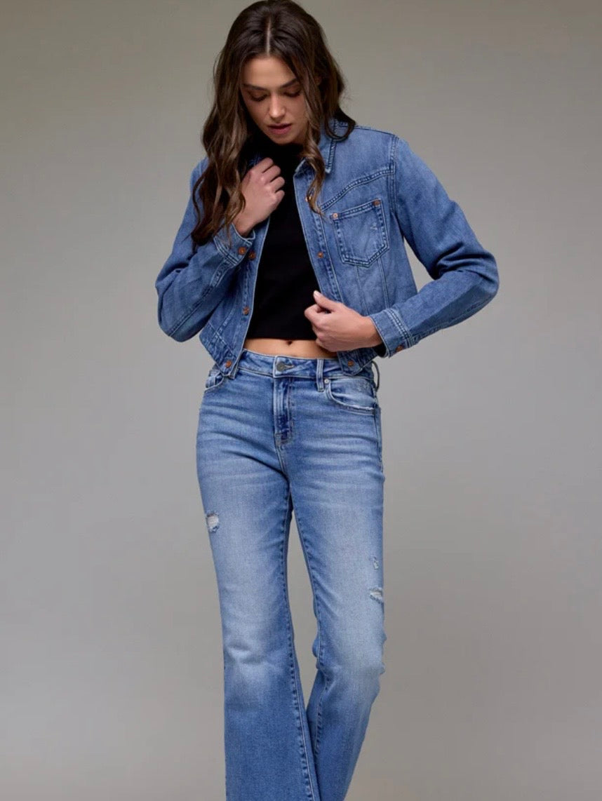 Rebel Medium Wash Super Soft Cropped Denim Jacket
