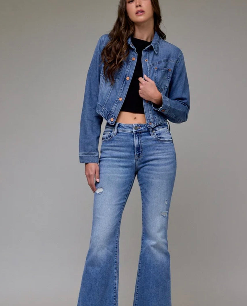 Rebel Medium Wash Super Soft Cropped Denim Jacket