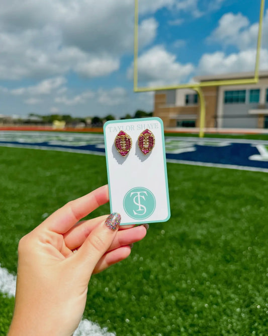 TS Purple & Gold Rhinestone Football Studs