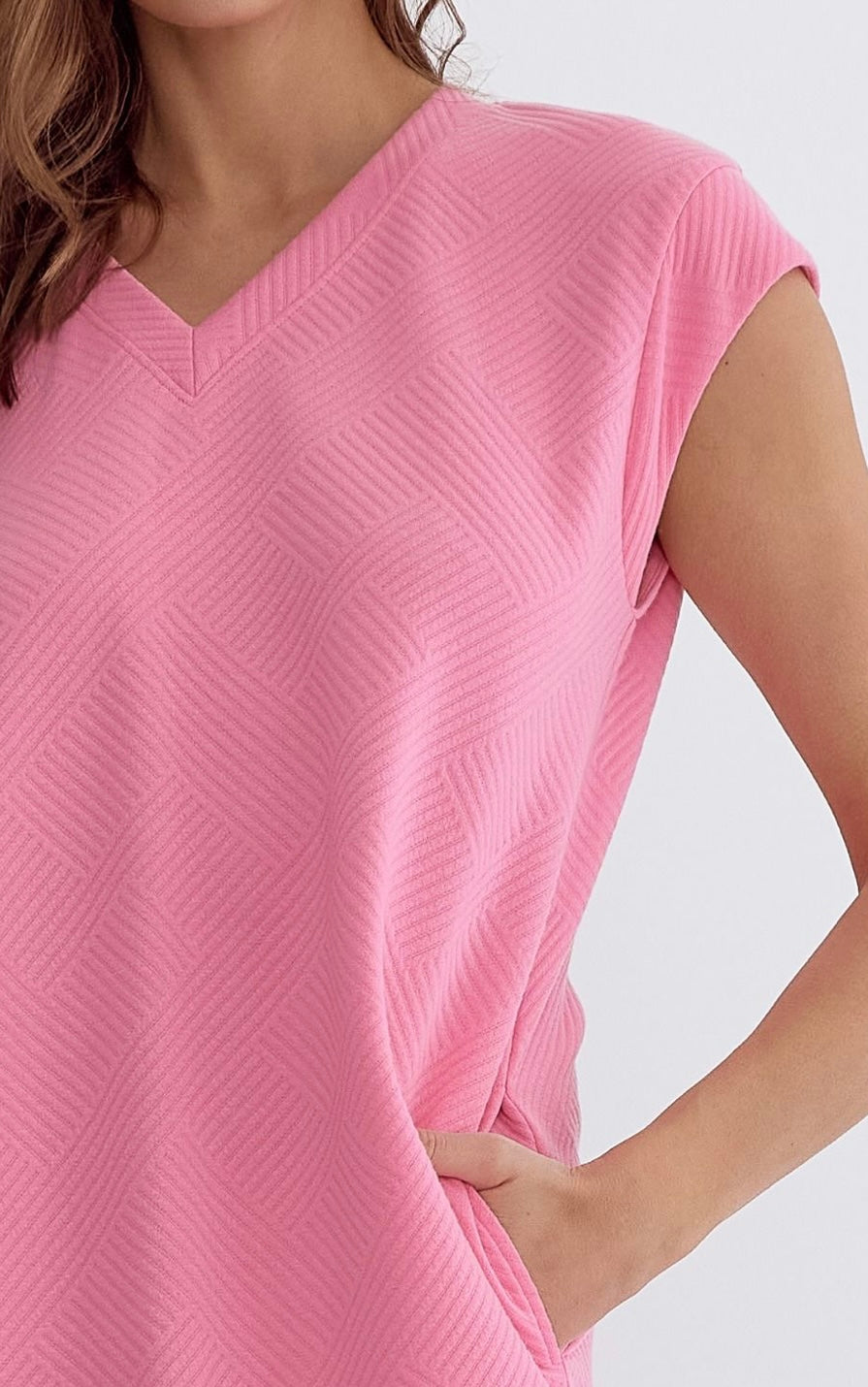 Love To Live In Textured Midi Dress Pink